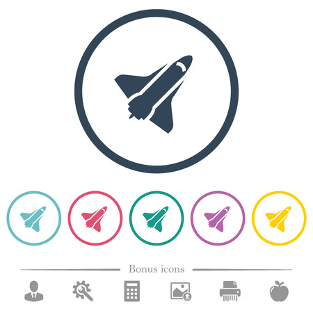 Space shuttle flat color icons in round outlines. 6 bonus icons included.のイラスト素材