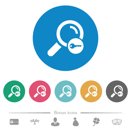 Secure search flat white icons on round color backgrounds. 6 bonus icons included.のイラスト素材