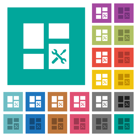Dashboard tools multi colored flat icons on plain square backgrounds. Included white and darker icon variations for hover or active effects.のイラスト素材