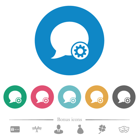Blog comment settings flat white icons on round color backgrounds. 6 bonus icons included.のイラスト素材