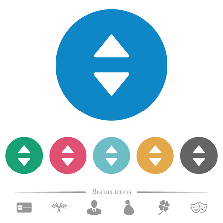 Vertical control arrows flat white icons on round color backgrounds. 6 bonus icons included.のイラスト素材