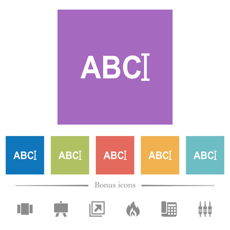 Typing text with cursor flat white icons in square backgrounds. 6 bonus icons included.のイラスト素材