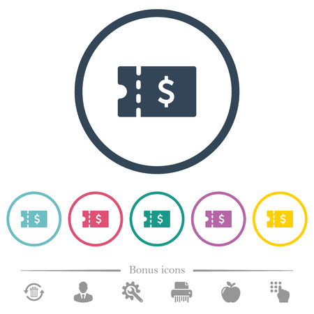 Dollar discount coupon flat color icons in round outlines. 6 bonus icons included.のイラスト素材