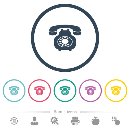 Vintage retro telephone flat color icons in round outlines. 6 bonus icons included.のイラスト素材