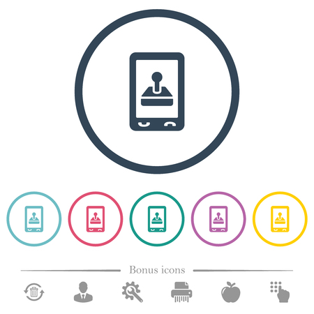 Mobile gaming flat color icons in round outlines. 6 bonus icons included.のイラスト素材