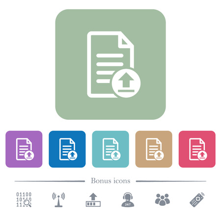 Upload document white flat icons on color rounded square backgrounds. 6 bonus icons includedのイラスト素材