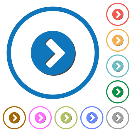 Chevron right flat color vector icons with shadows in round outlines on white backgroundのイラスト素材