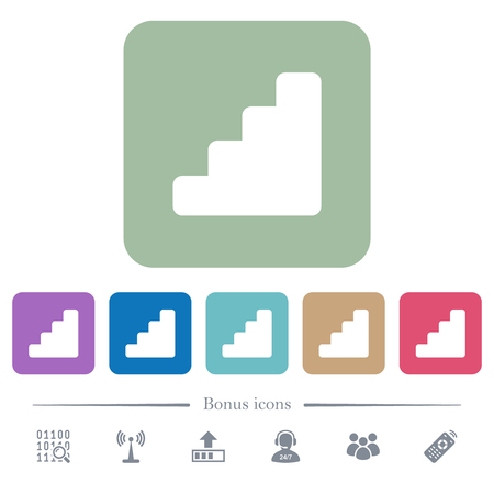 Stairs white flat icons on color rounded square backgrounds. 6 bonus icons includedのイラスト素材