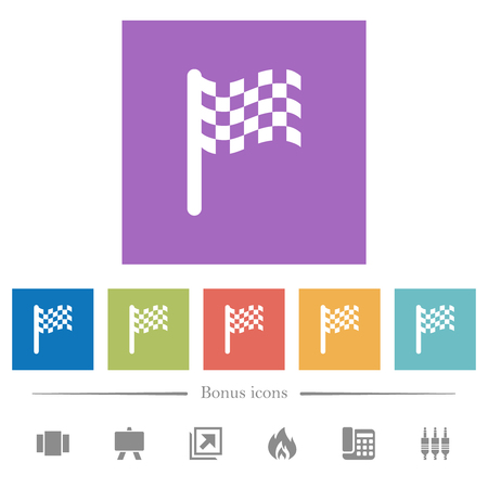 Single race flag flat white icons in square backgrounds. 6 bonus icons included.のイラスト素材