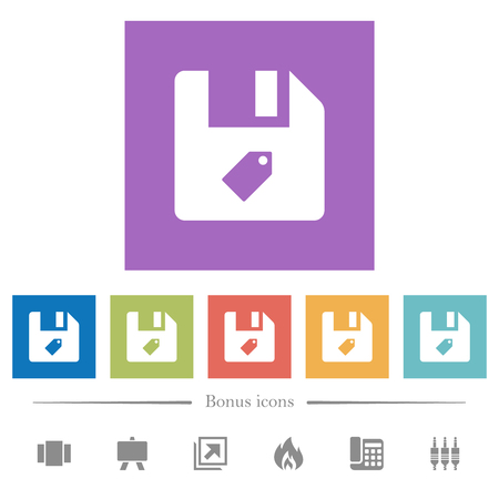 Tag file flat white icons in square backgrounds. 6 bonus icons included.のイラスト素材