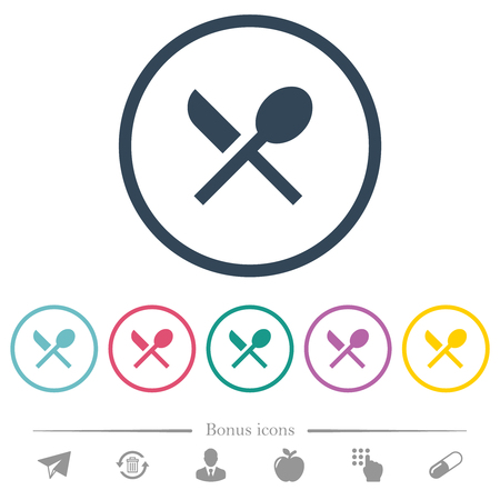 Dining flat color icons in round outlines. 6 bonus icons included.のイラスト素材