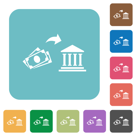 Cash deposit to bank white flat icons on color rounded square backgroundsのイラスト素材