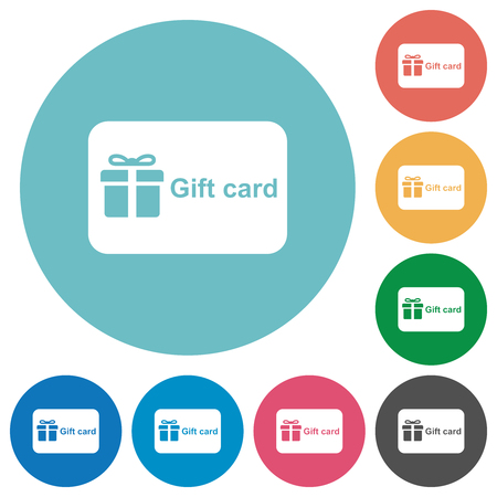 Gift card with text flat white icons on round color backgroundsのイラスト素材