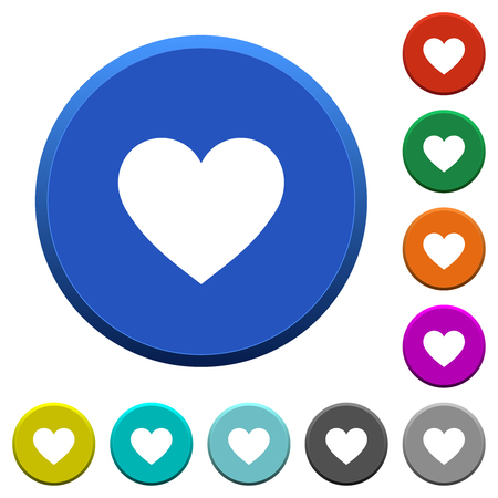 Heart card symbol round color beveled buttons with smooth surfaces and flat white iconsのイラスト素材