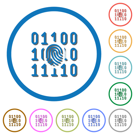 Digital fingerprint flat color vector icons with shadows in round outlines on white backgroundのイラスト素材