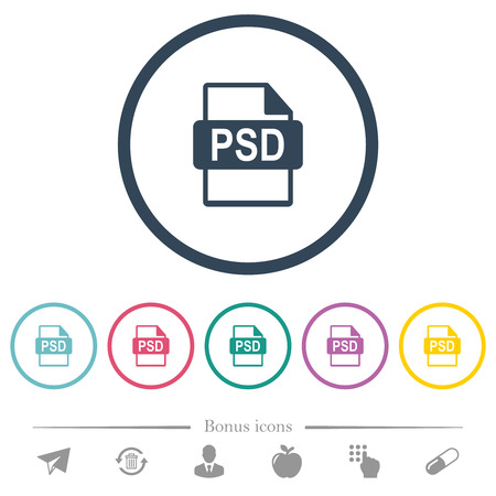 PSD file format flat color icons in round outlines. 6 bonus icons included.のイラスト素材