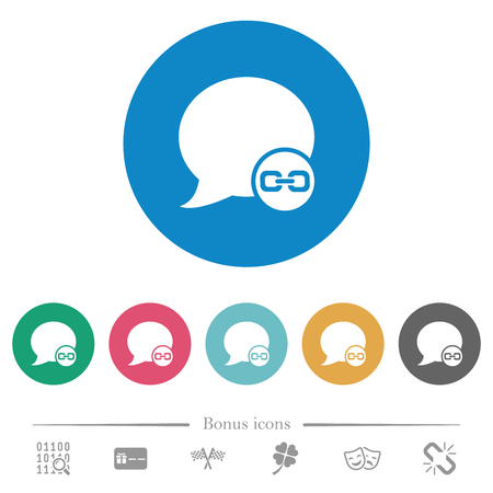 Blog comment attachment flat white icons on round color backgrounds. 6 bonus icons included.のイラスト素材