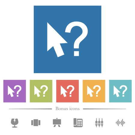 Help cursor flat white icons in square backgrounds. 6 bonus icons included.のイラスト素材