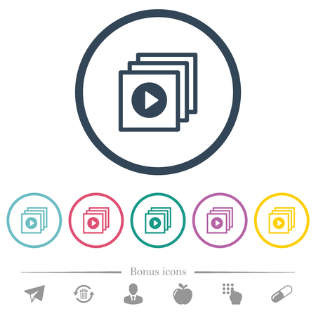 Play files flat color icons in round outlines. 6 bonus icons included.のイラスト素材