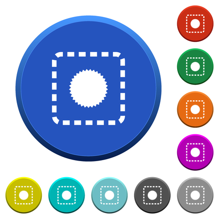 Place certificate round color beveled buttons with smooth surfaces and flat white iconsのイラスト素材