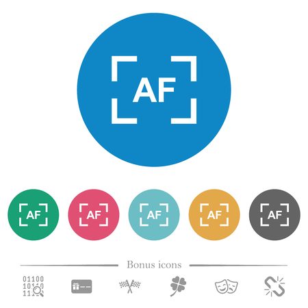 Camera autofocus mode flat white icons on round color backgrounds. 6 bonus icons included.のイラスト素材