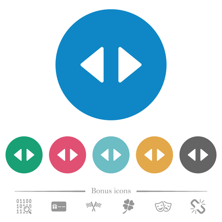 Horizontal control arrows flat white icons on round color backgrounds. 6 bonus icons included.のイラスト素材
