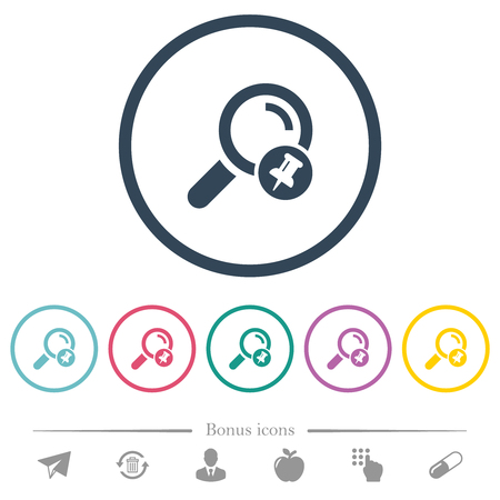 Pin search result flat color icons in round outlines. 6 bonus icons included.のイラスト素材
