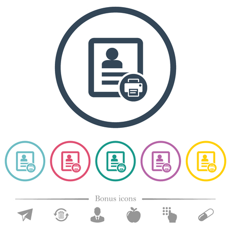 Print contact flat color icons in round outlines. 6 bonus icons included.のイラスト素材