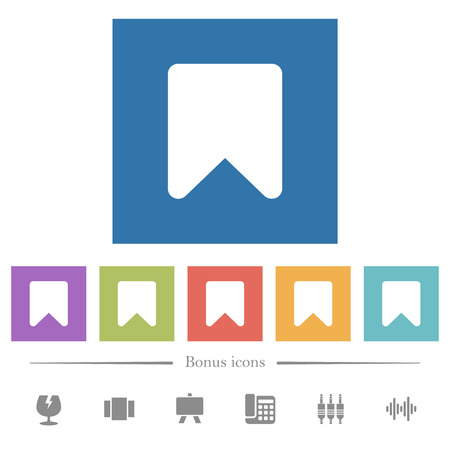 Bookmark flat white icons in square backgrounds. 6 bonus icons included.のイラスト素材