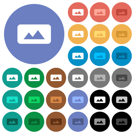 Panorama picture multi colored flat icons on round backgrounds. Included white, light and dark icon variations for hover and active status effects, and bonus shades.のイラスト素材