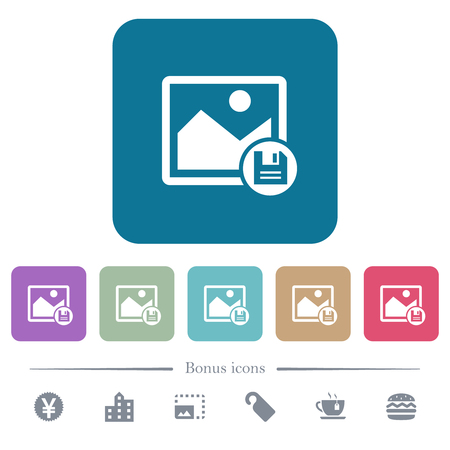 Save image white flat icons on color rounded square backgrounds. 6 bonus icons includedのイラスト素材