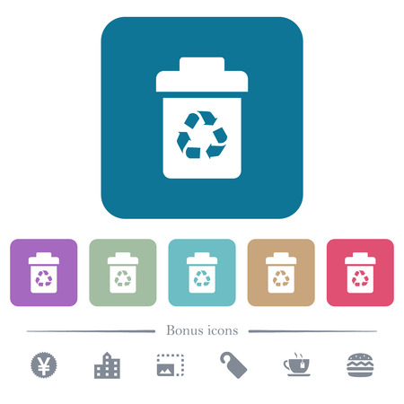 Recycle bin white flat icons on color rounded square backgrounds. 6 bonus icons includedのイラスト素材
