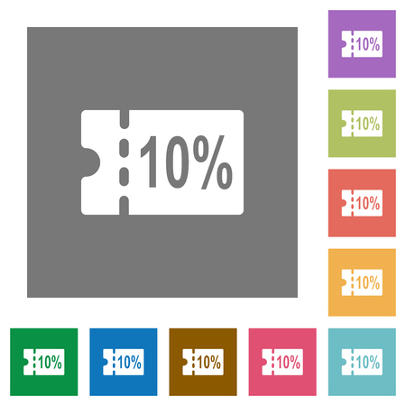 10 percent discount coupon flat icons on simple color square backgroundsのイラスト素材