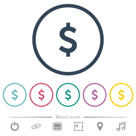 Dollar sign flat color icons in round outlines. 6 bonus icons included.のイラスト素材