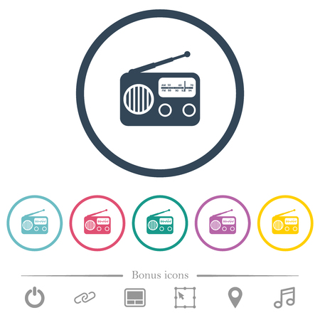 Vintage retro radio flat color icons in round outlines. 6 bonus icons included.のイラスト素材