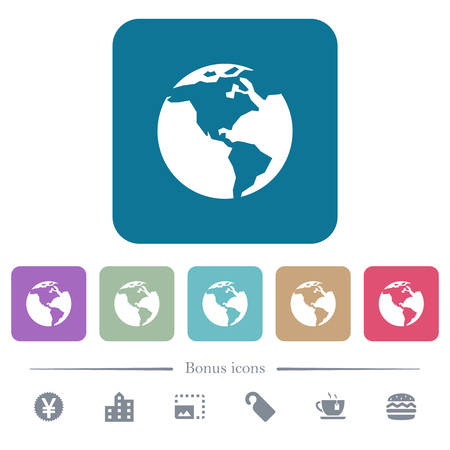 Earth white flat icons on color rounded square backgrounds. 6 bonus icons includedのイラスト素材