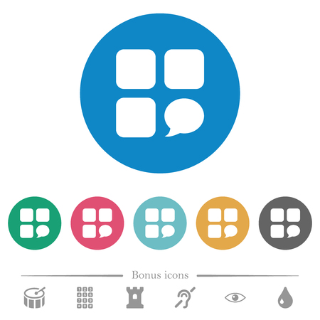 Message component flat white icons on round color backgrounds. 6 bonus icons included.のイラスト素材