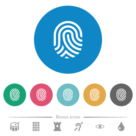 Fingerprint flat white icons on round color backgrounds. 6 bonus icons included.のイラスト素材