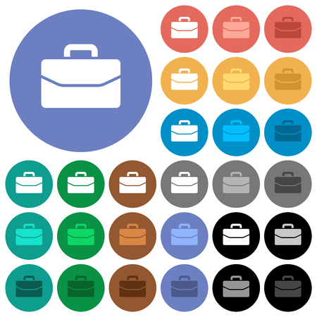 Satchel multi colored flat icons on round backgrounds. Included white, light and dark icon variations for hover and active status effects, and bonus shades.のイラスト素材