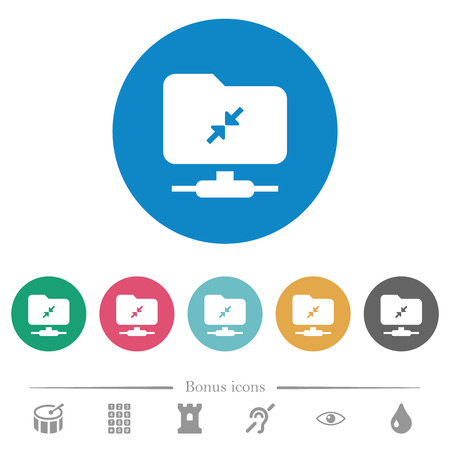 FTP compression flat white icons on round color backgrounds. 6 bonus icons included.のイラスト素材