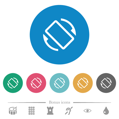 Mobile screen automatic rotation flat white icons on round color backgrounds. 6 bonus icons included.のイラスト素材