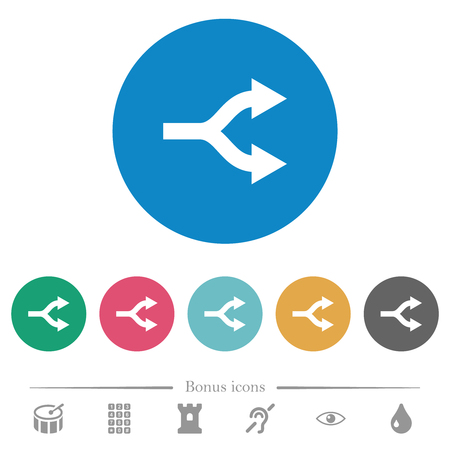 Split arrows flat white icons on round color backgrounds. 6 bonus icons included.のイラスト素材