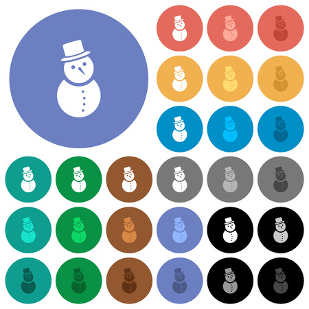 Snowman multi colored flat icons on round backgrounds. Included white, light and dark icon variations for hover and active status effects, and bonus shades.のイラスト素材