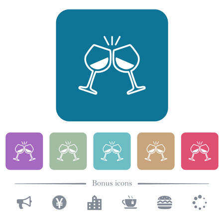 Toasting with wine white flat icons on color rounded square backgrounds. 6 bonus icons includedのイラスト素材