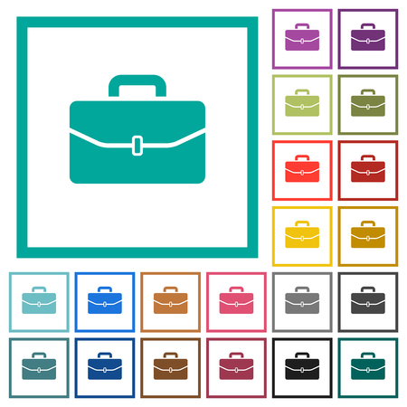 Satchel with one buckle flat color icons with quadrant frames on white backgroundのイラスト素材
