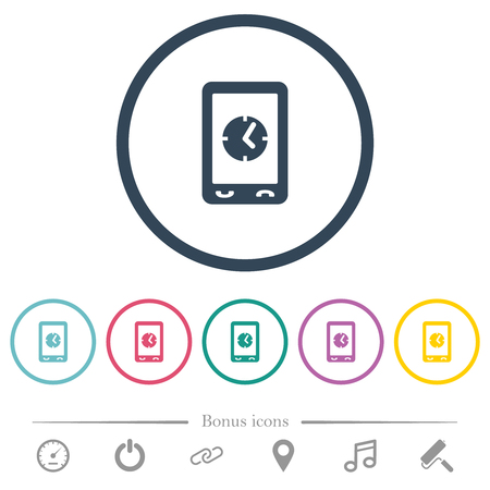 Mobile clock flat color icons in round outlines. 6 bonus icons included.のイラスト素材