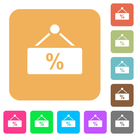 hanging discount table flat icons on rounded square vivid color backgrounds.のイラスト素材