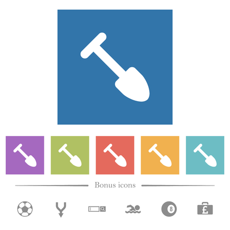 Shovel flat white icons in square backgrounds. 6 bonus icons included.のイラスト素材