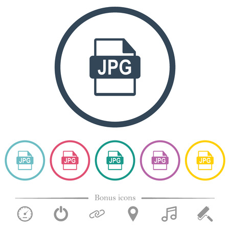 JPG file format flat color icons in round outlines. 6 bonus icons included.のイラスト素材