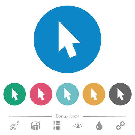 Mouse cursor flat white icons on round color backgrounds. 6 bonus icons included.のイラスト素材